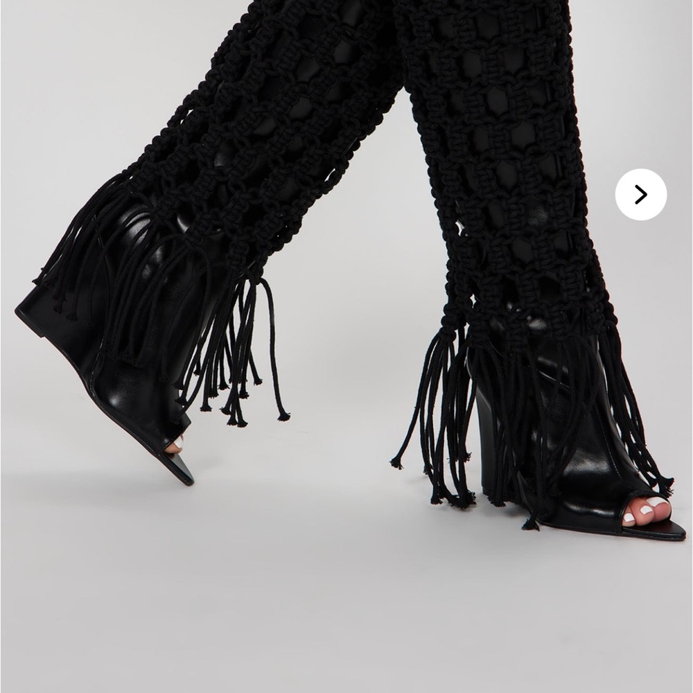 Black Crochet Fringe Net Boots